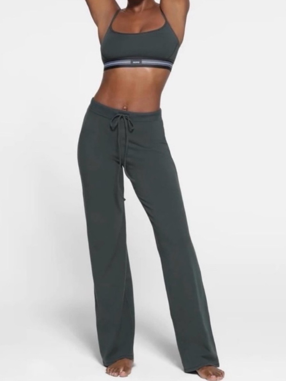 SKIMS Cotton Jersey Straight Leg Pants in Spruce Green Size Large